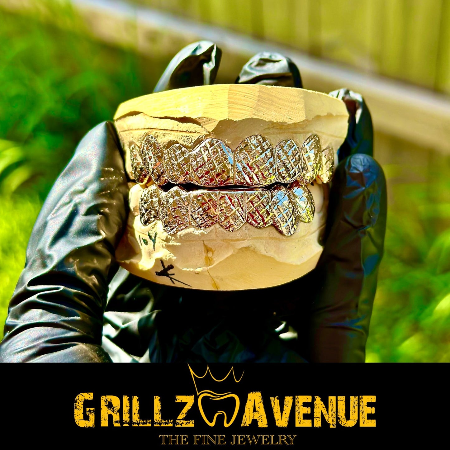 Custom Grillz Diamond Cuts and Diamond Dust 10k Yellow Gold