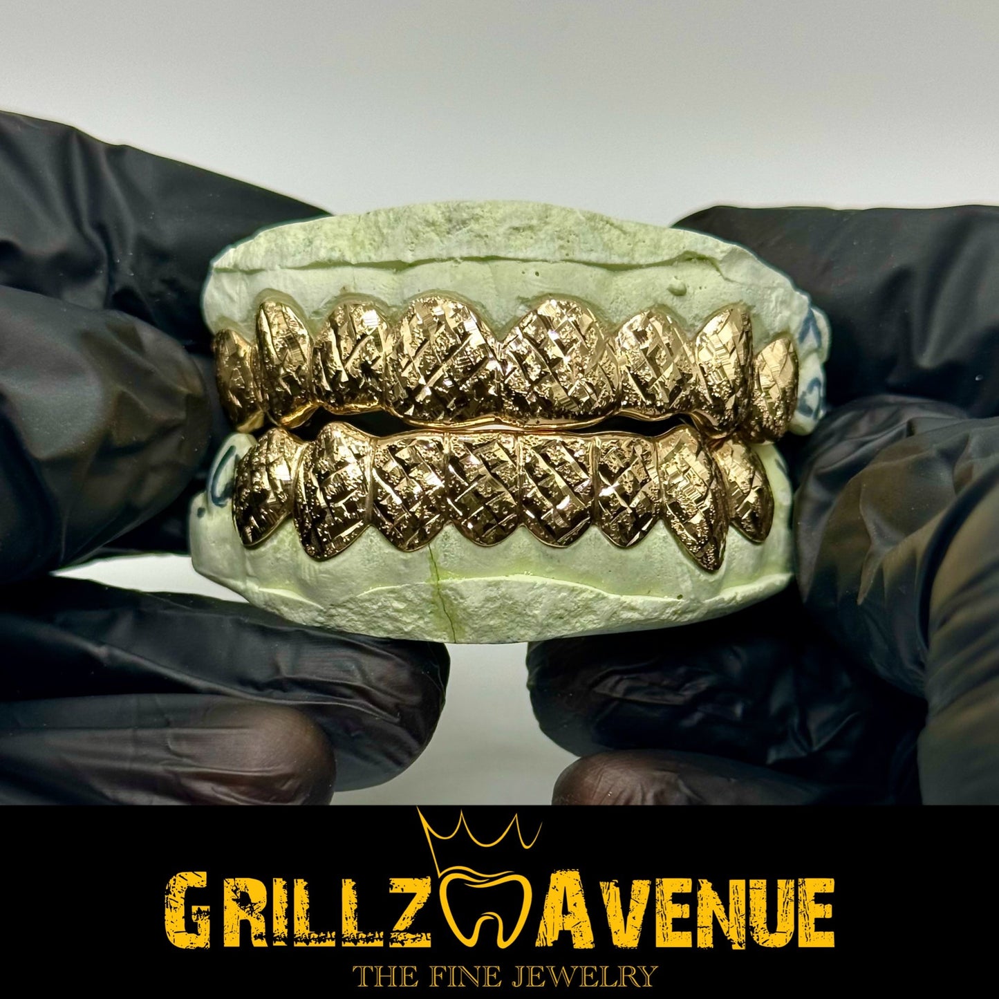 Custom Grillz Diamond Cuts and Diamond Dust 10k Yellow Gold