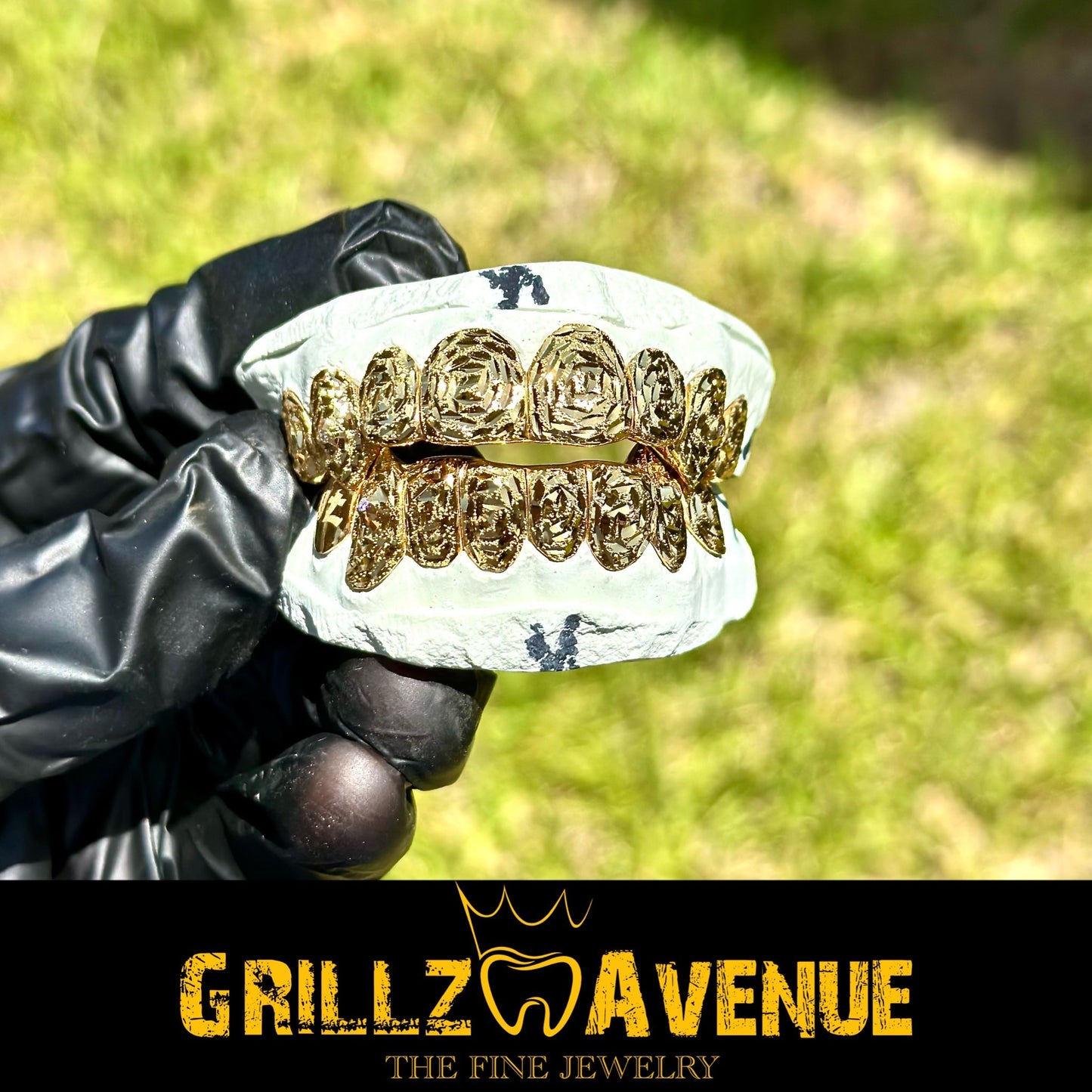 Custom Grillz Rose Cuts and Diamond Dust 10k Yellow Gold