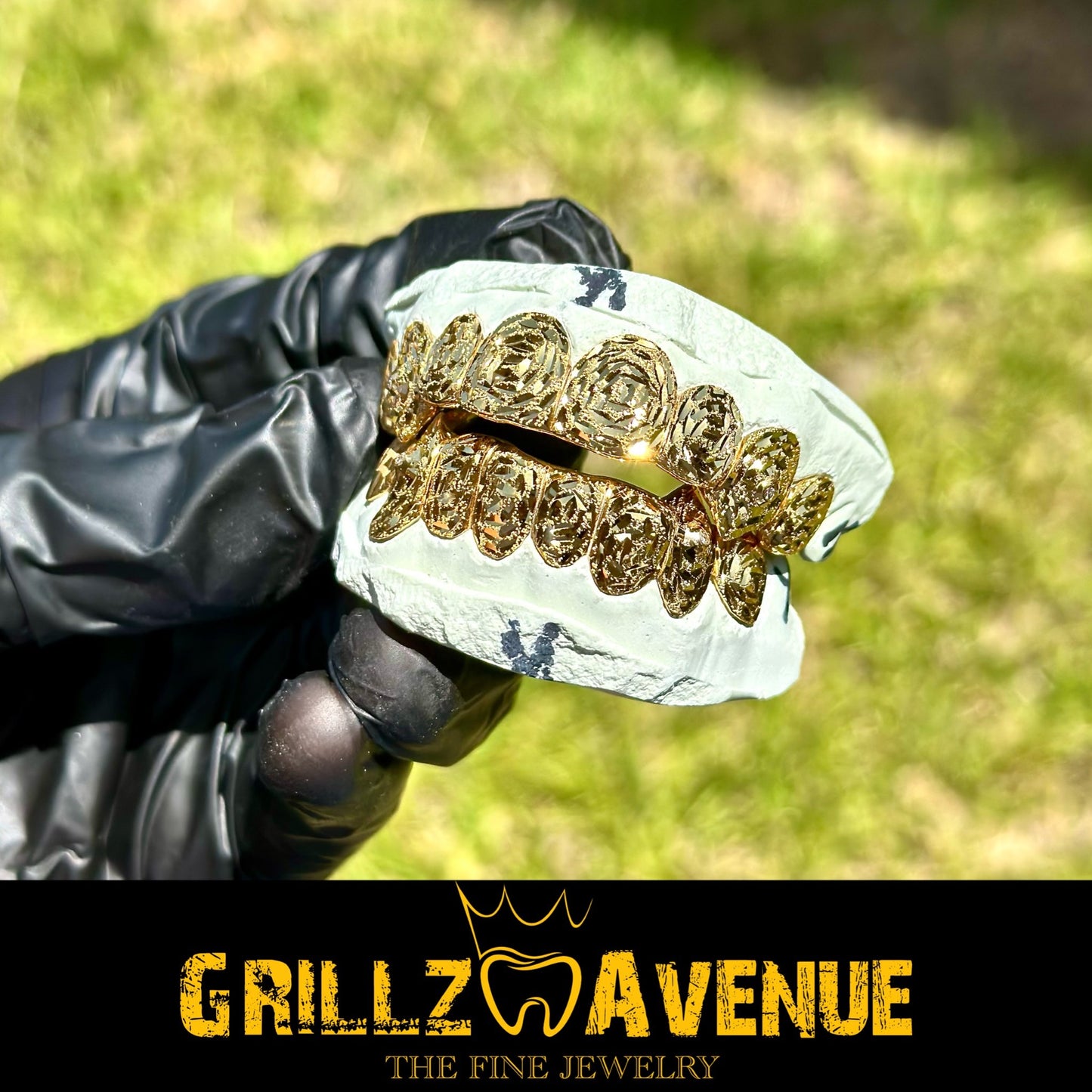 Custom Grillz Rose Cuts and Diamond Dust 10k Yellow Gold