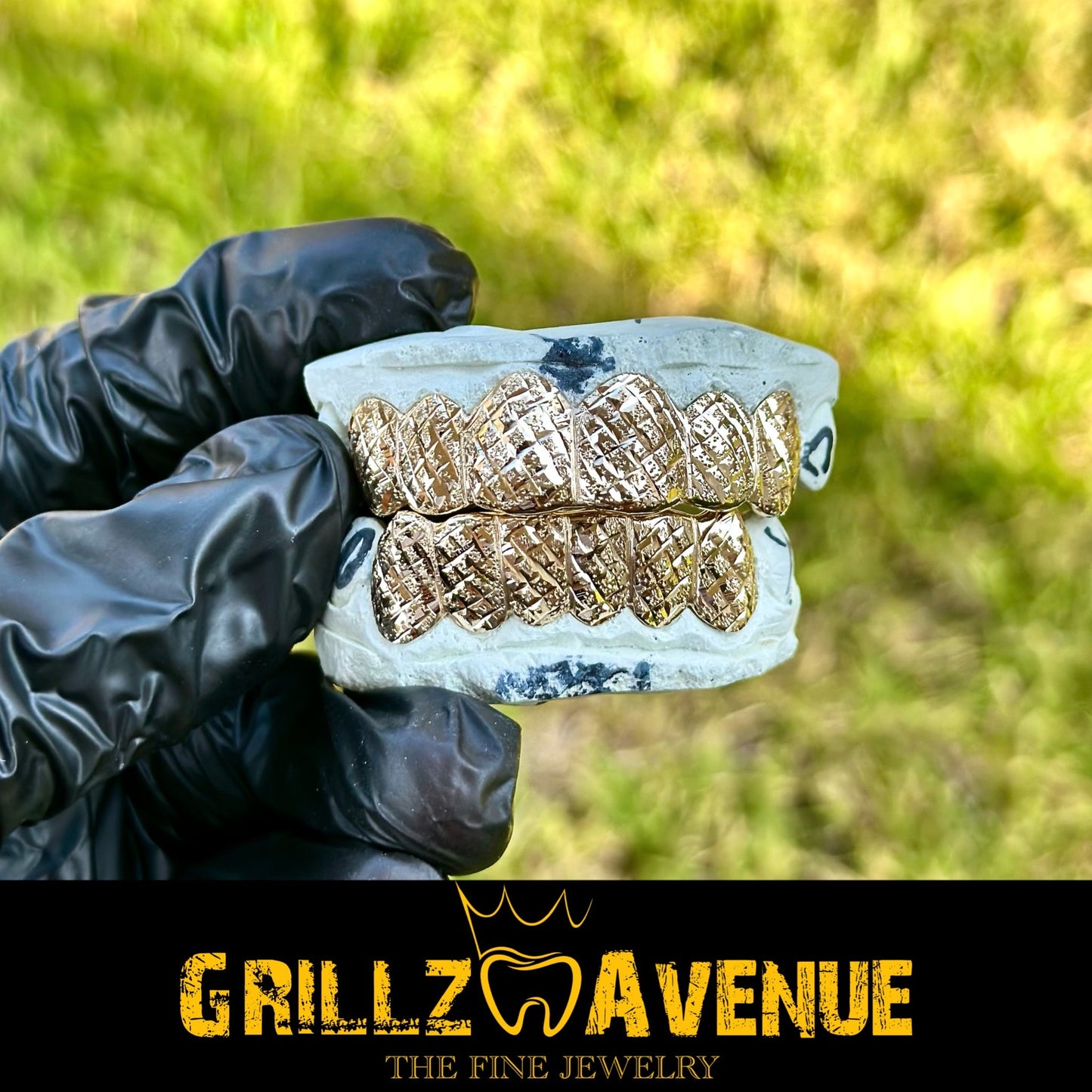 Custom Grillz Diamond Cuts and Diamond Dust 10k Yellow Gold