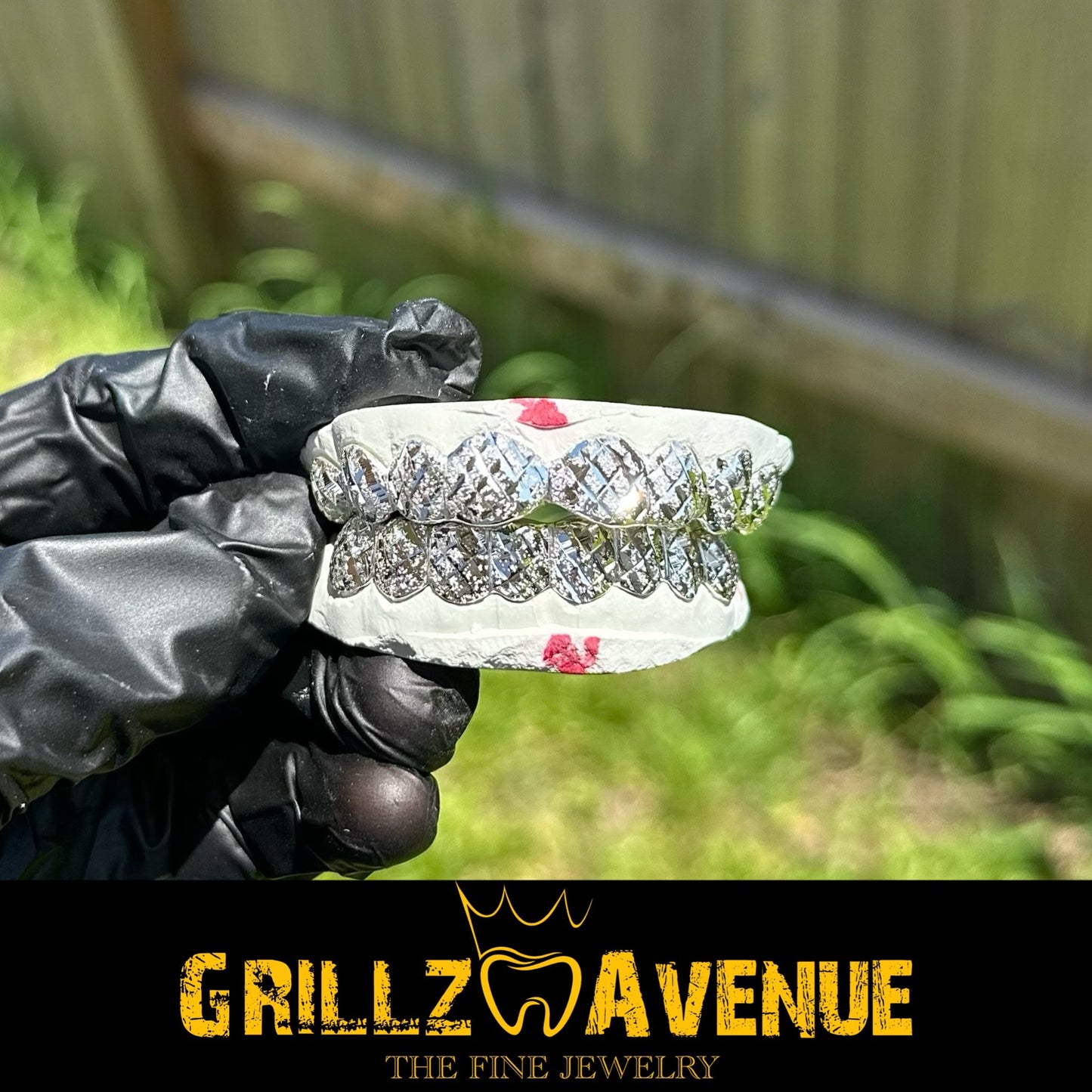 Custom Grillz Diamond Cuts and Diamond Dust Sterling 925 Silver