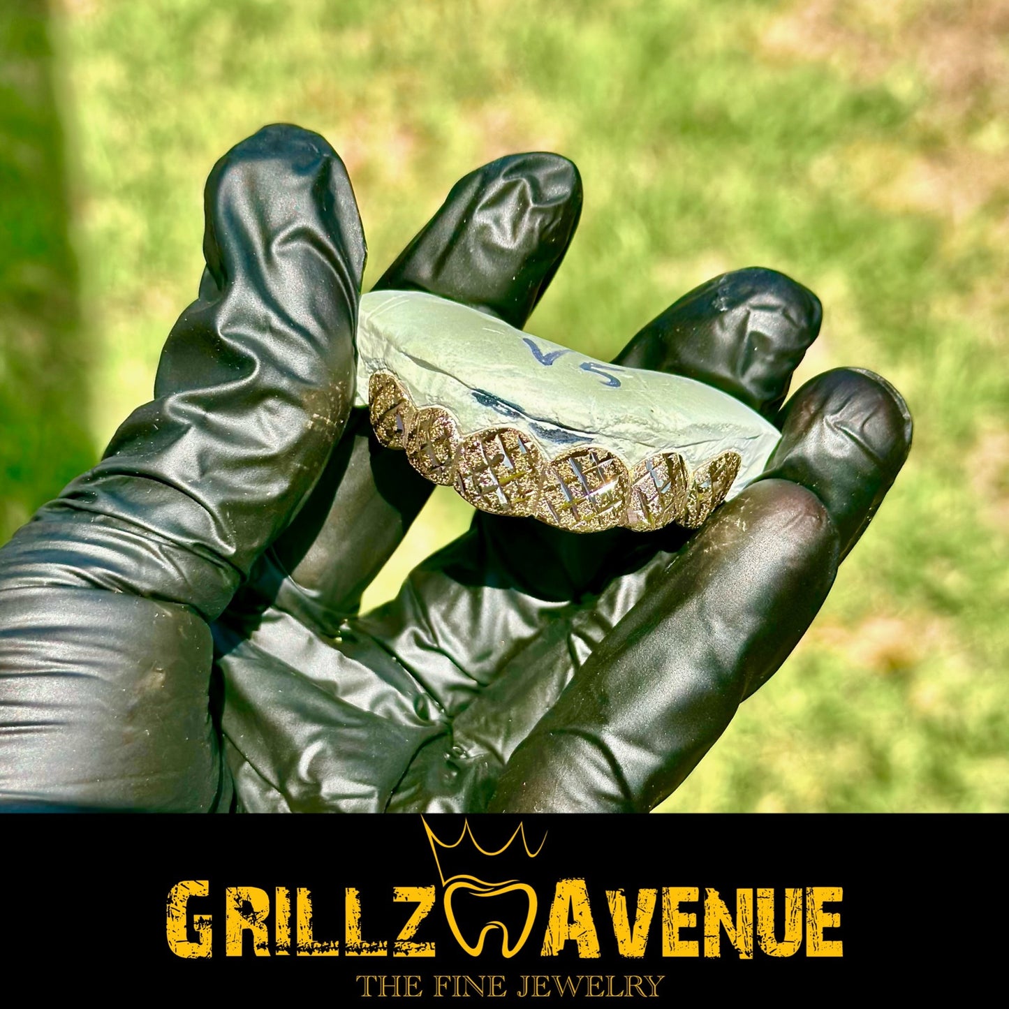 Custom Grillz Diamond Cuts and Diamond Dust 10k Yellow Gold