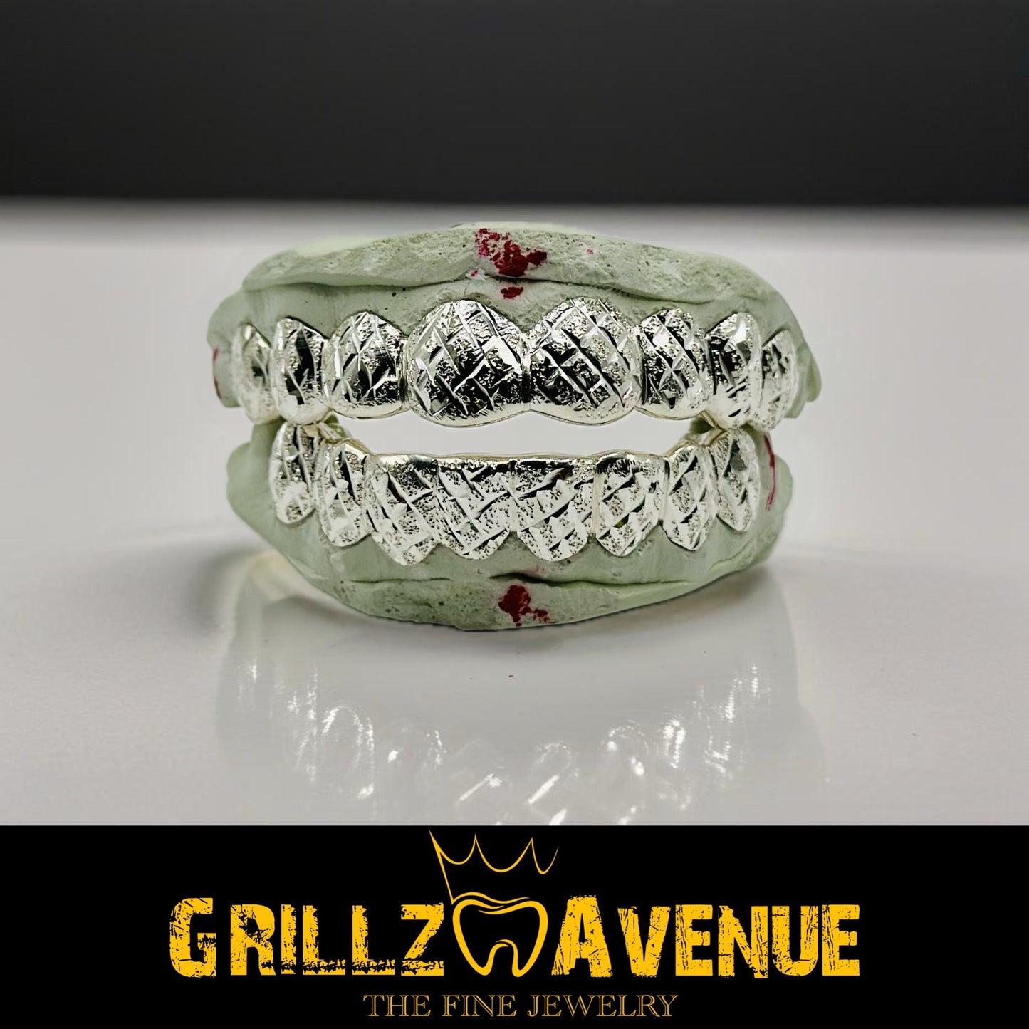 Custom Grillz Diamond Cuts and Diamond Dust Sterling 925 Silver