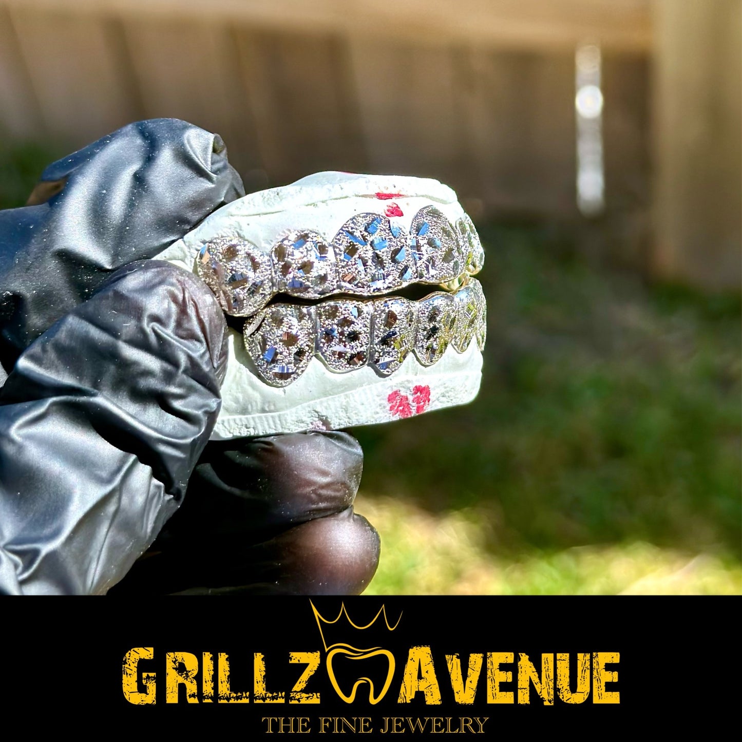 Custom Grillz Mirror Cuts and Diamond Dust Sterling Silver 925