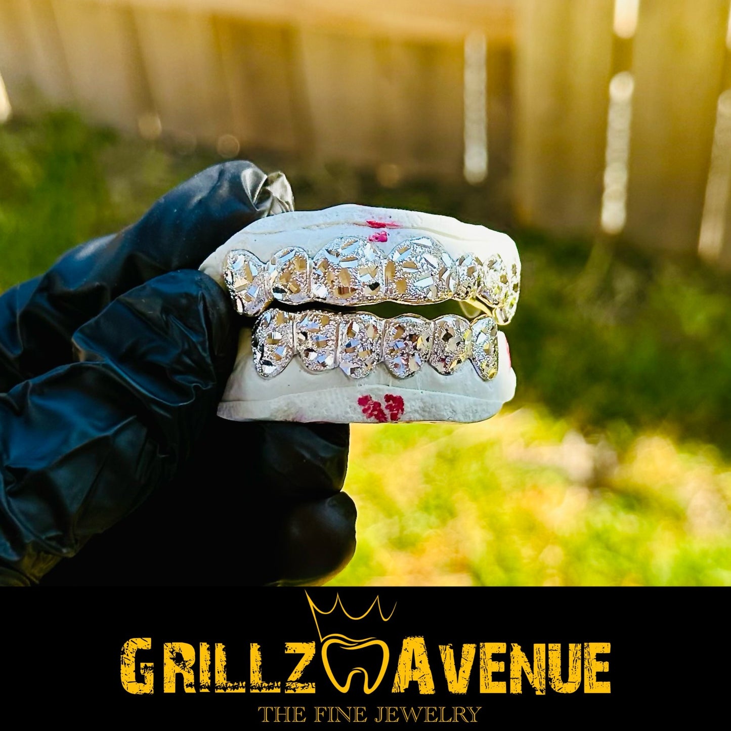 Custom Grillz Mirror Cuts and Diamond Dust Sterling Silver 925