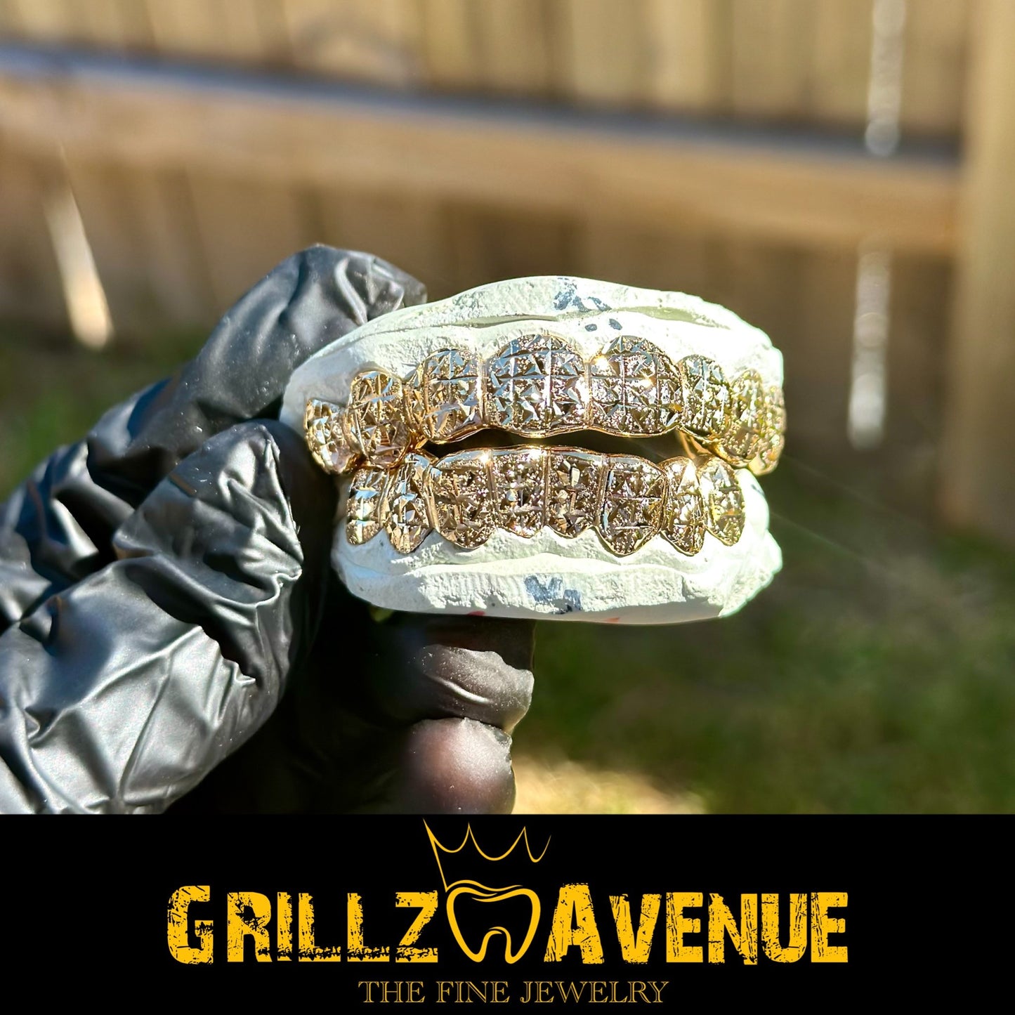 Custom Grillz Pineapple Cuts and Diamond Dust 10k Yellow Gold