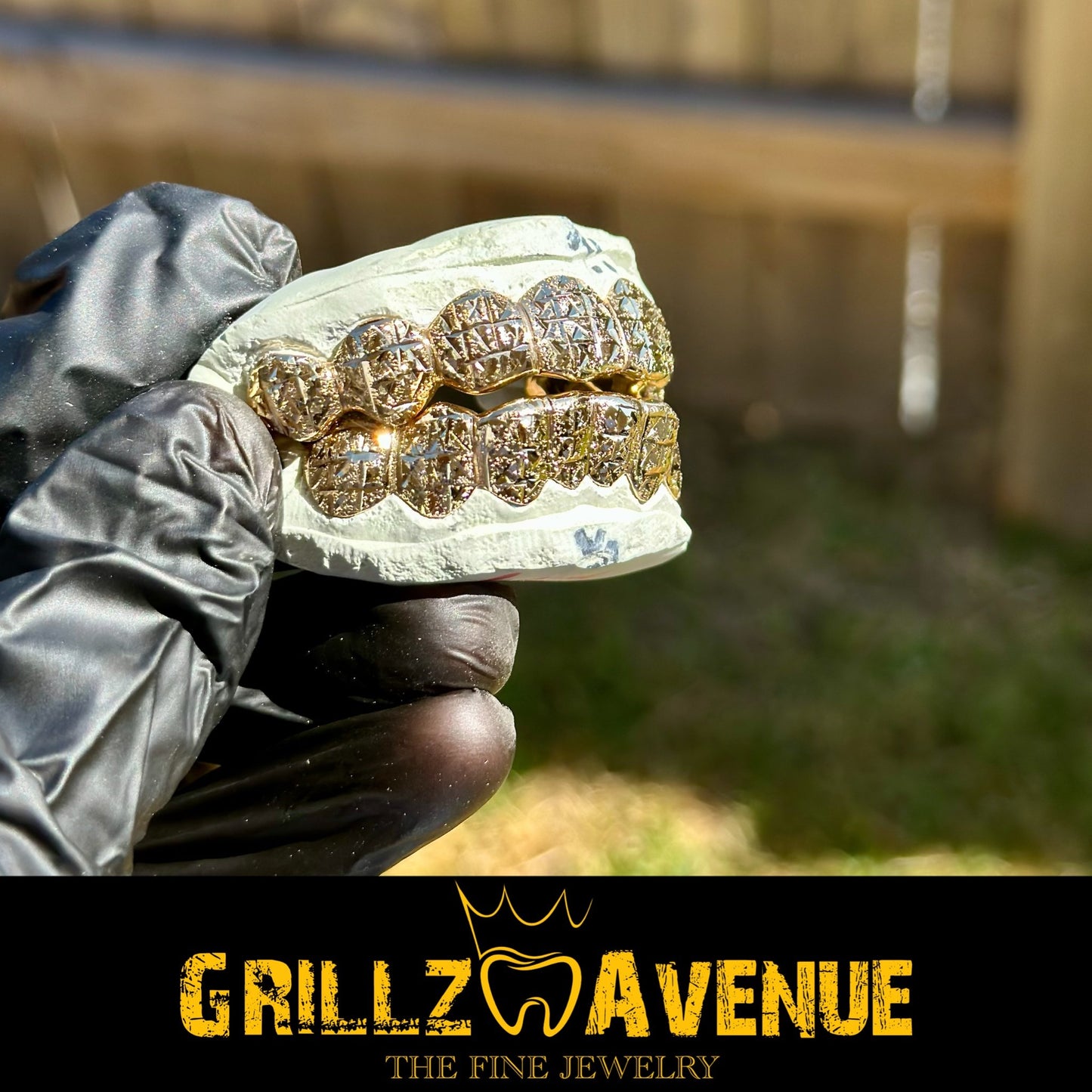 Custom Grillz Pineapple Cuts and Diamond Dust 10k Yellow Gold